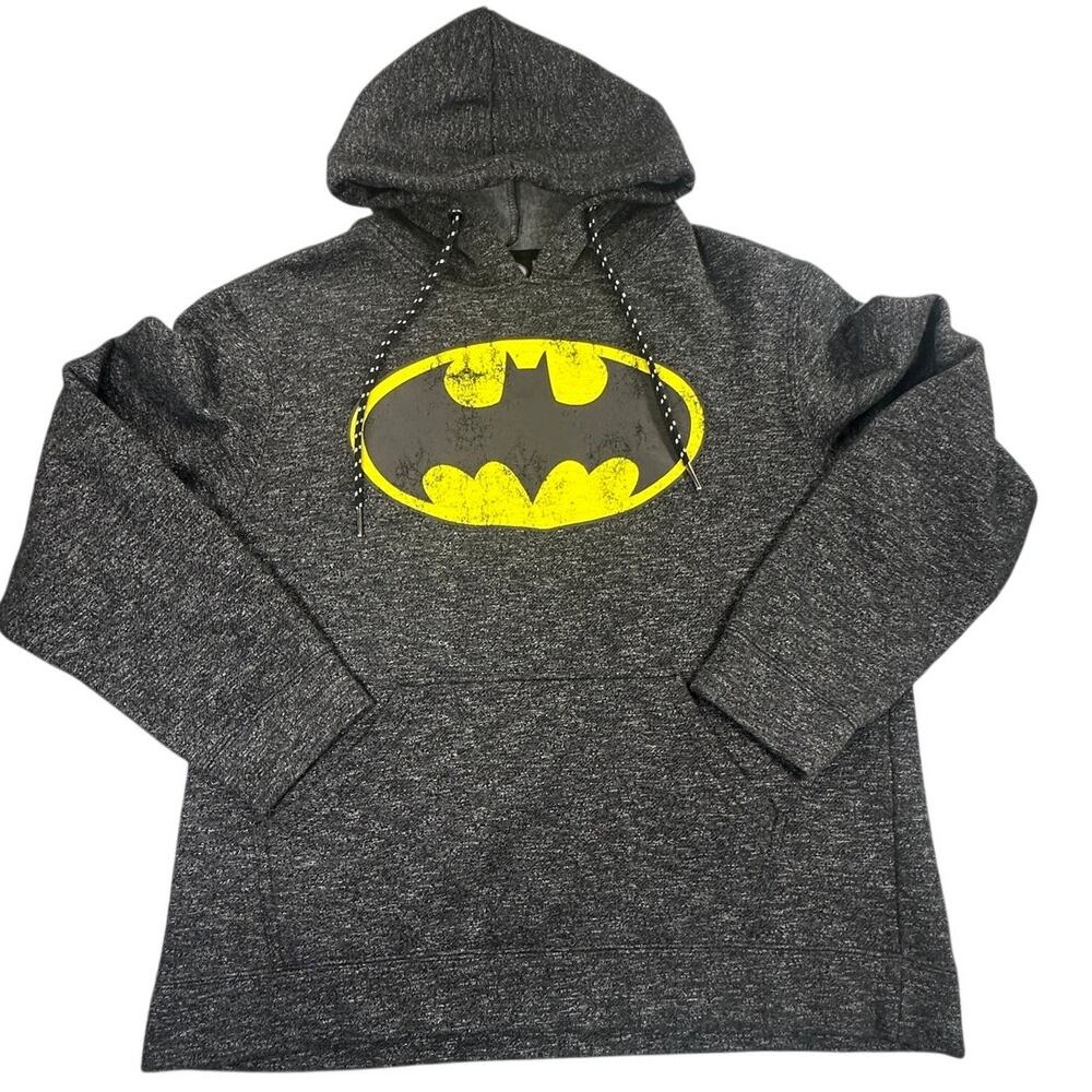 Batman DC Comics Hoodie Charcoal Grey Logo Print Cotton Blend Pullover Mens M
